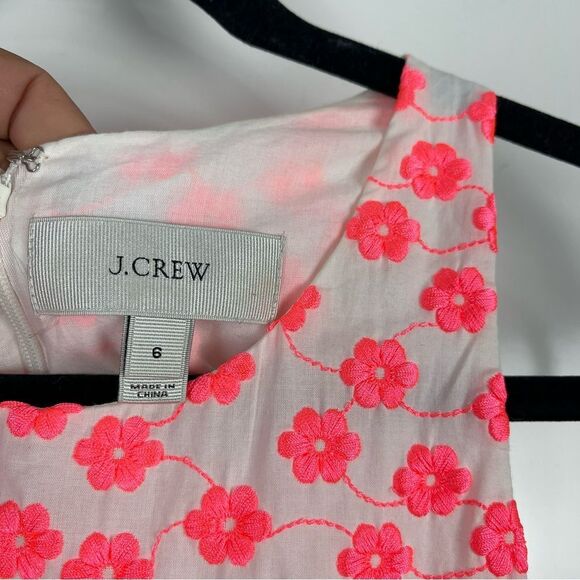J. Crew Sleeveless Embroidered Pink Floral Dress Pockets Fit Flare Women's Sz 6 - Picture 7 of 9